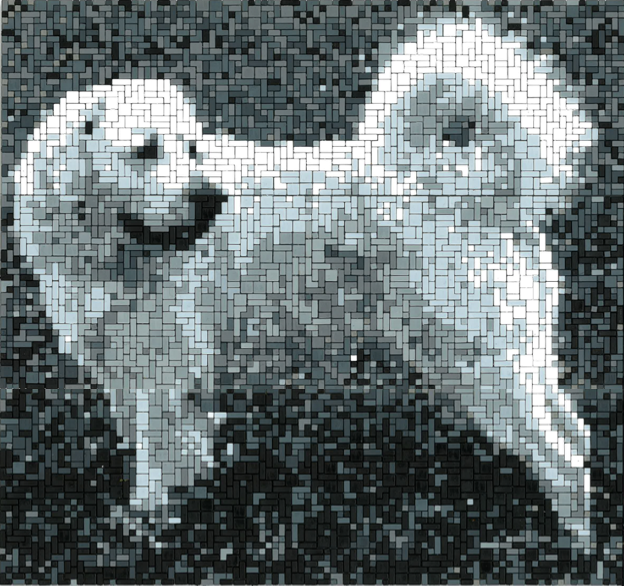 Pixelmosaik eines stehenden Hundes
