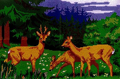 GW41240 Pixelmosaik mit drei Rehen in grüner Landschaft