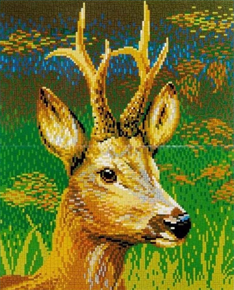 41249 Buntes Mosaik eines Rehs mit Geweih