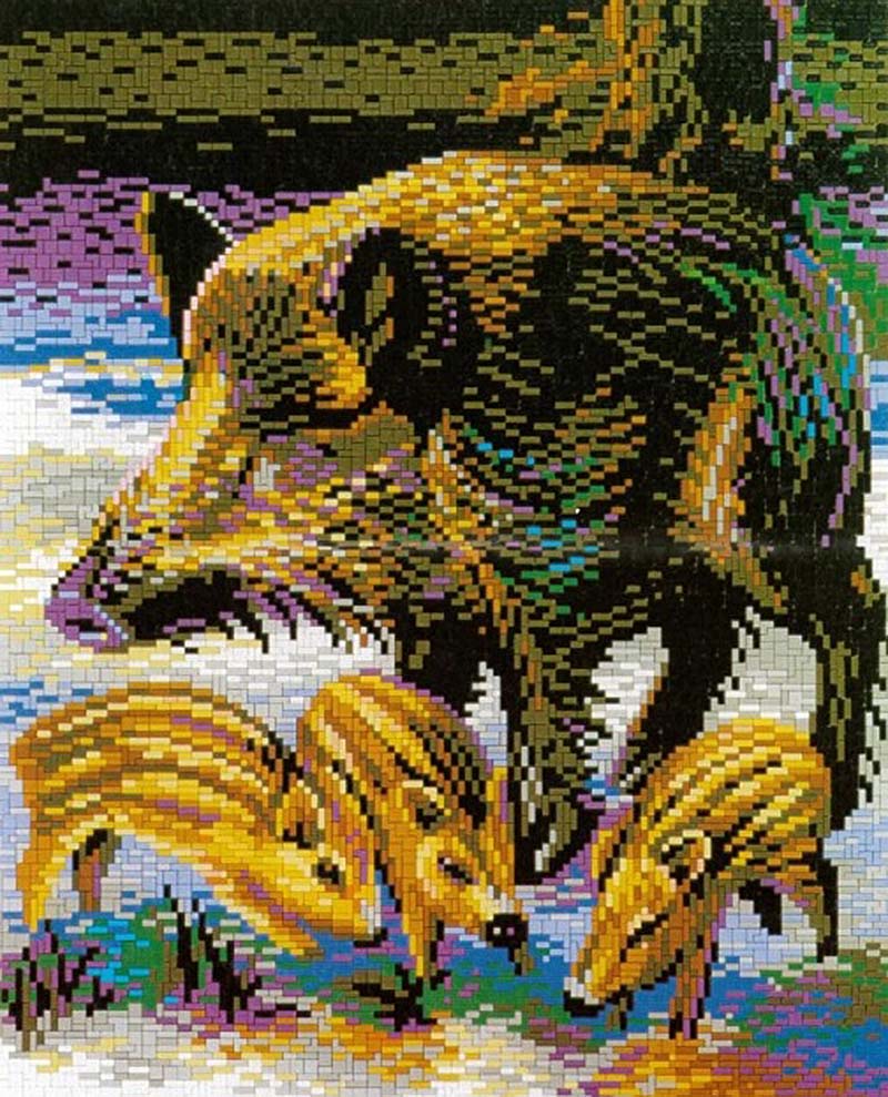41241-I5ed9420d60c30 Buntes Mosaik eines Wildschweins mit Frischlingen